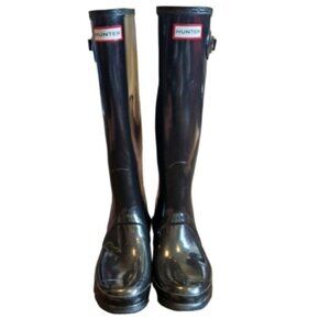 Hunter Original Black High Gloss Boots Size 8M/9F